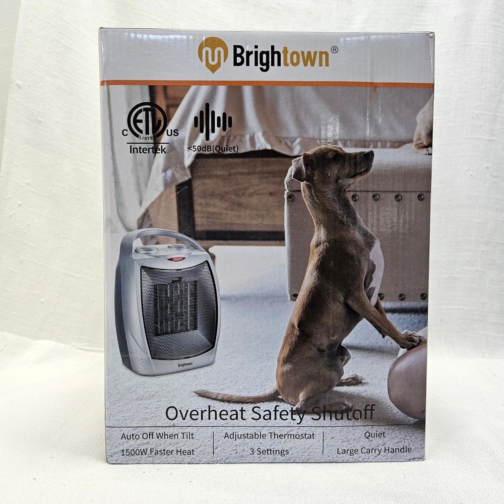 Brightown Ceramic Space Heater OS Silver 1500W Portable Quiet Safety ETL